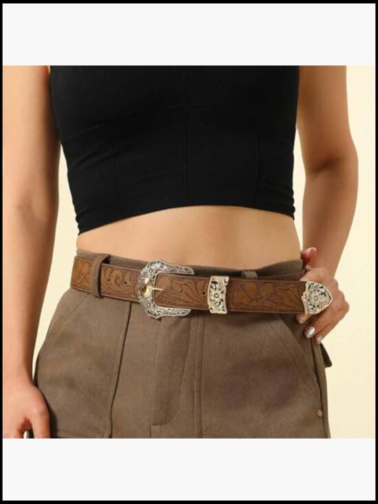 Western Belt with Buckle Adjustable Faux Leather main image 6